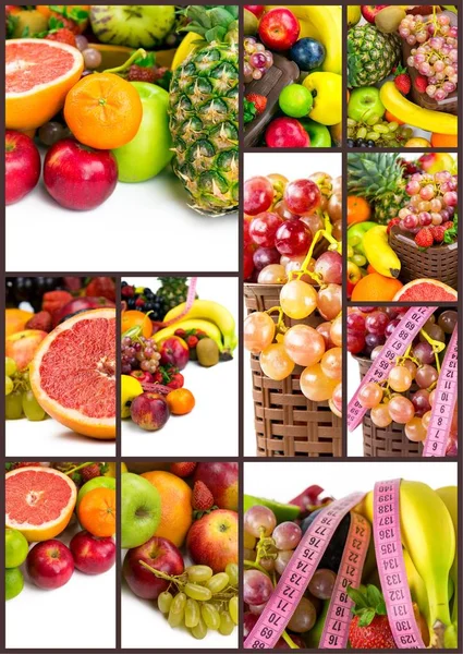 Mezcla Ecológica Frutas Healty Collage — Foto de Stock