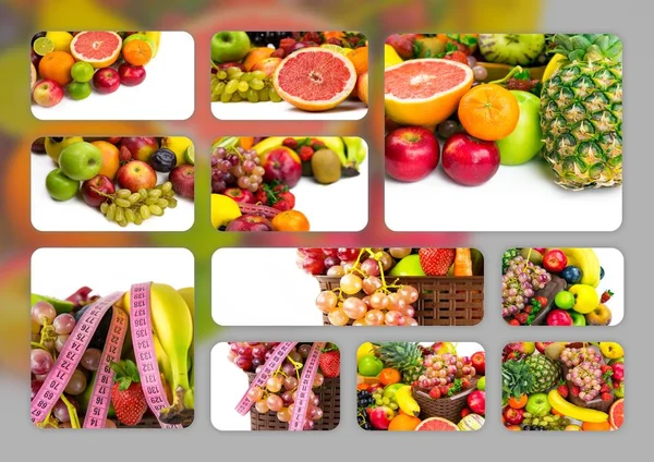 Healty Organic Mix Fruits Collage — Stock Photo, Image