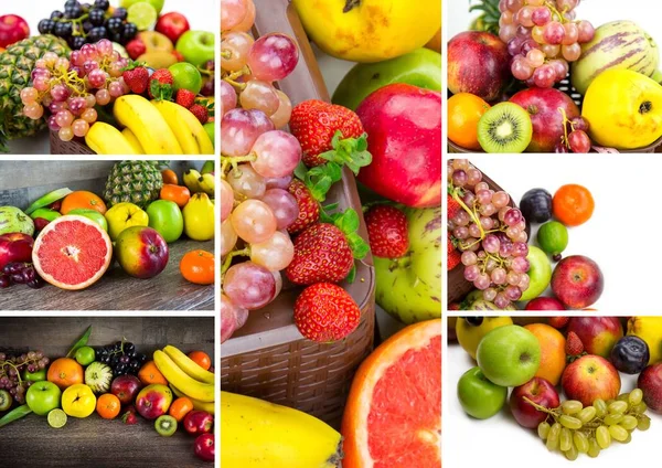 Healty Organic Mix Fruits Collage — Stock Photo, Image