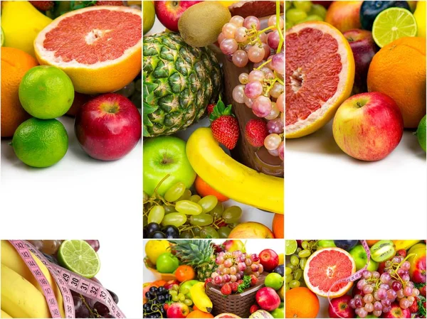 Healty Organic Mix Fruits Collage — Stock Photo, Image