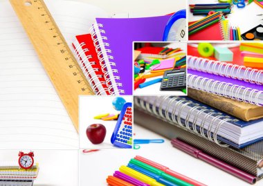 Okul eğitim donanımları araçları kolaj