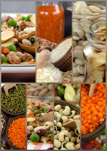 Hülsenfrüchte natürliche Rohkost-Mischung Lebensmittel Collage — Stockfoto