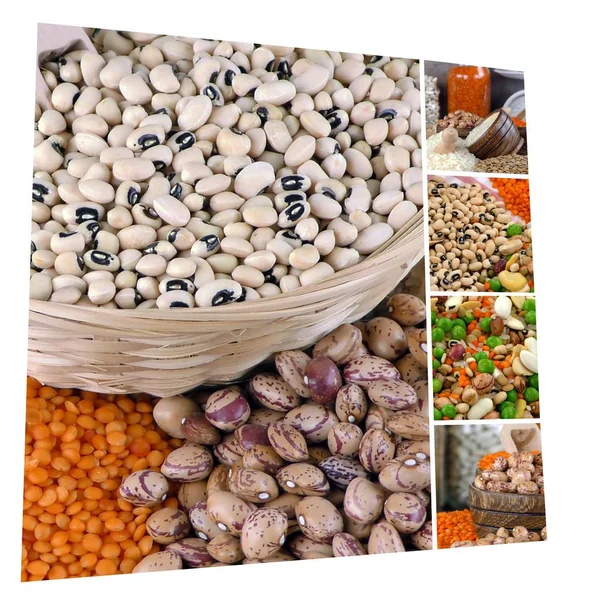 Hülsenfrüchte Natürliche Rohkost Mischung Lebensmittel Collage — Stockfoto