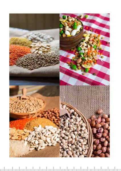 Hülsenfrüchte Natürliche Rohkost Mischung Lebensmittel Collage — Stockfoto