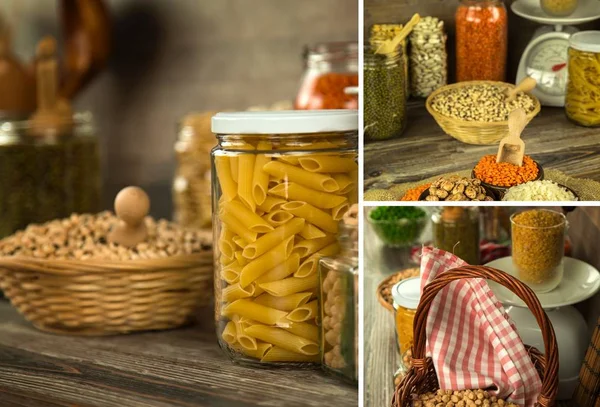 Hülsenfrüchte Natürliche Rohkost Mischung Lebensmittel Collage — Stockfoto