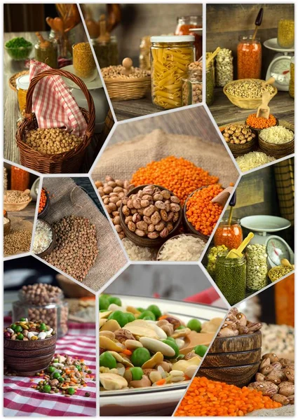 Hüvelyesek Természeti Nyersanyag Keverék Élelmiszer Kollázs — Stock Fotó