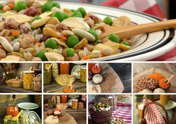 Legumes Natural Raw Mix Food Collage — Stock Photo, Image