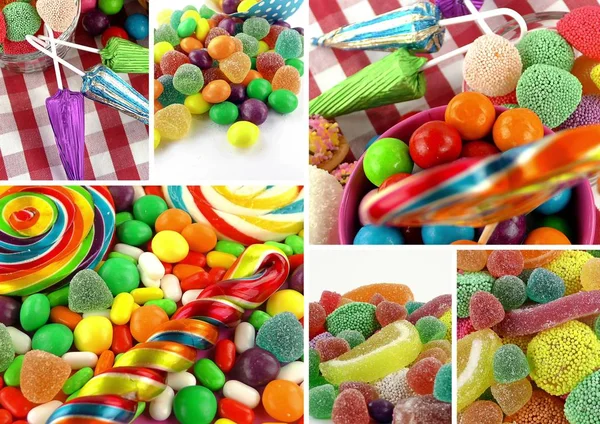 Candy Sweet Lolly Suikerhoudende Collage Foto — Stockfoto