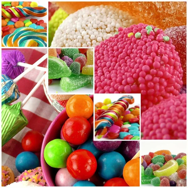 Candy Sweet Lolly Suikerhoudende Collage Foto — Stockfoto