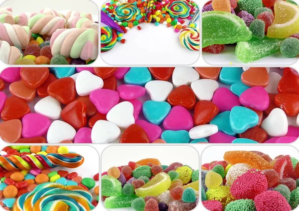 Candy Sweet Guba Cukros Collage Fénykép — Stock Fotó