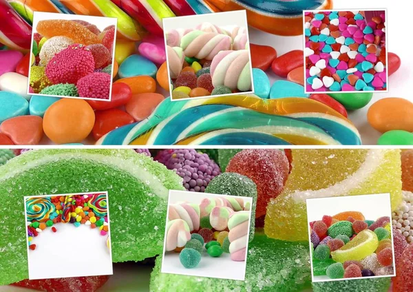 お菓子の甘いキャンディーの甘いコラージュ写真 — ストック写真