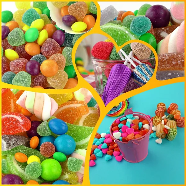 Candy Sweet Lolly Sockerhaltiga Collage Foto — Stockfoto