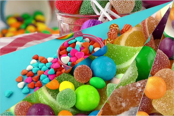 Цукерки Солодкий Lolly Sugary Колаж Фото — стокове фото