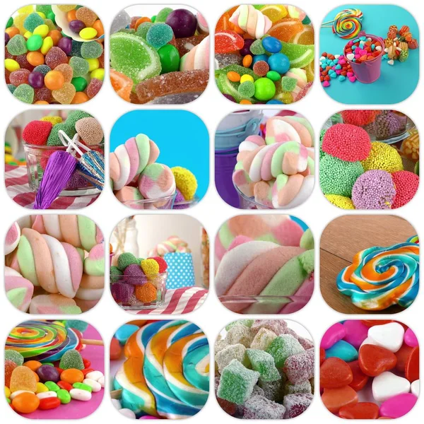 Candy Sweet Guba Cukros Collage Fénykép — Stock Fotó