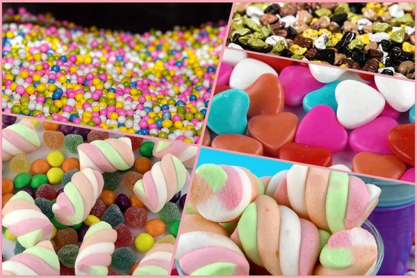 お菓子の甘いキャンディーの甘いコラージュ写真 — ストック写真