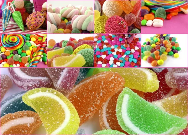 Candy Sweet Guba Cukros Collage Fénykép — Stock Fotó