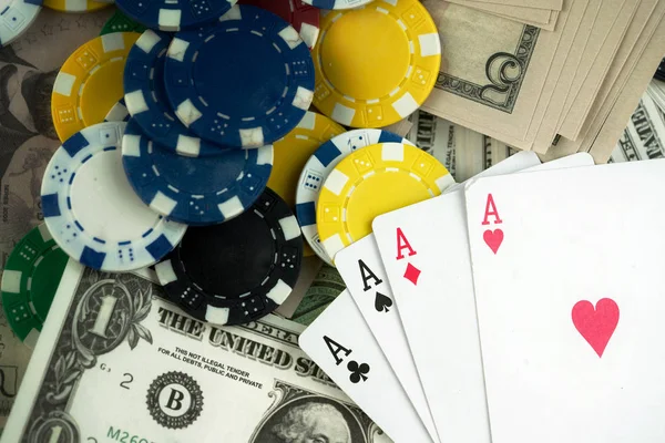 Money Chips Gambling Cards Photo — Stock Photo, Image