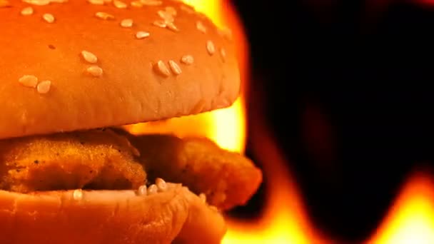 Délicieux Burger Poulet Feu — Video