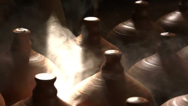 Pot Made Clay Smoke — Stock Video