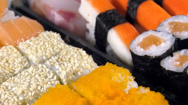 Japonsko Tradiční Jídlo Sushi Syrové Ryby — Stock video
