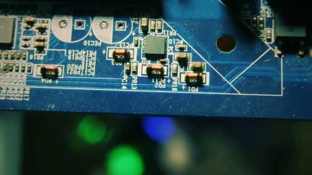 Anakart Donanım Bilgisayar Elektronik Teknolojisi Aygıt Makro Görünümü — Stok video