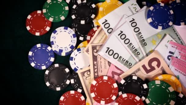 Gokken Poker Kaarten Dices Chips Toolswinnende Games Die Veel Risico — Stockvideo