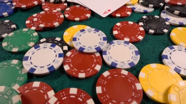 Gokken Poker Kaarten Dices Chips Toolswinnende Games Die Veel Risico — Stockvideo