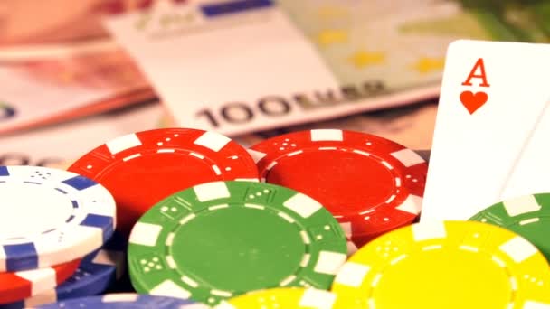 Gokken Poker Kaarten Dices Chips Toolswinnende Games Die Veel Risico — Stockvideo