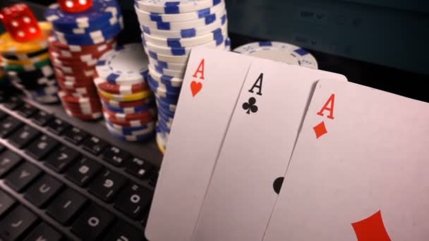 Gokken Poker Kaarten Dices Chips Toolswinnende Games Die Veel Risico — Stockvideo