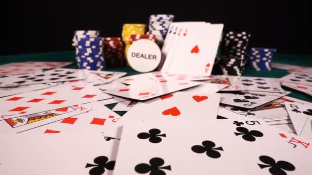 Szerencsejáték Póker Kártyák Dices Chips Toolswinning Játékok Amelyek Sok Kockázatok — Stock videók