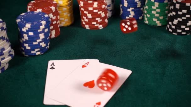 Juegos Cartas Poker Dices Chips Toolswinning Games Que Tiene Muchos — Vídeo de stock