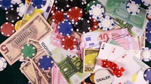 Gokken Poker Kaarten Dices Chips Toolswinnende Games Die Veel Risico — Stockvideo