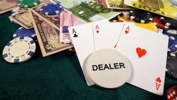 Juegos Cartas Poker Dices Chips Toolswinning Games Que Tiene Muchos — Vídeos de Stock