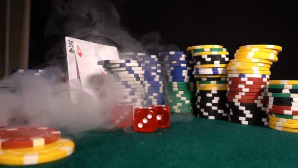 Gambling Poker Cards Dices Chips Toolswinning Games Yang Memiliki Banyak — Stok Video