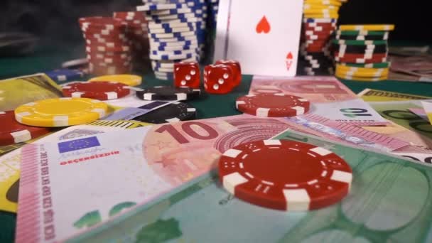 Jogos Jogos Jogos Cartas Poker Dices Chips Toolswinning Games Que — Vídeo de Stock