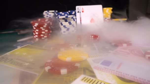 Gokken Poker Kaarten Dices Chips Toolswinnende Games Die Veel Risico — Stockvideo