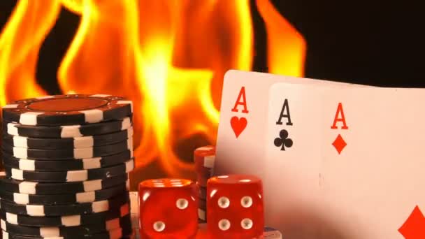 Gambling Poker Cards Dices Chips Toolswinning Games Which Has Lots — Stock Video