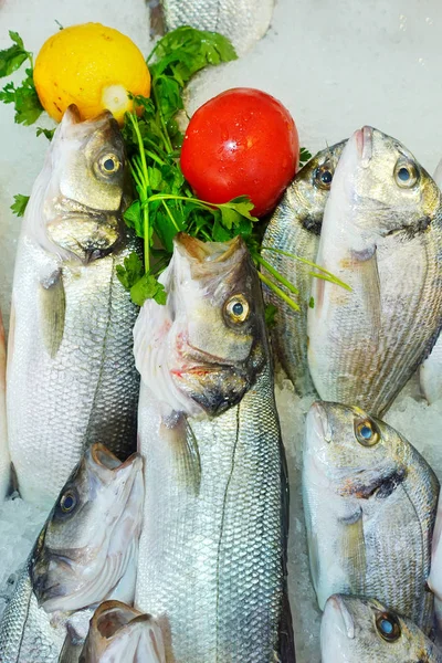 Alimentos para peixes em um carrinho de mercado de peixe — Fotografia de Stock