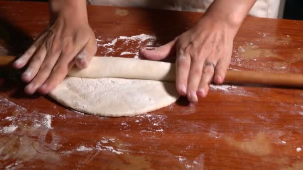 Roll Out Dough Wooden Table — Stock Video