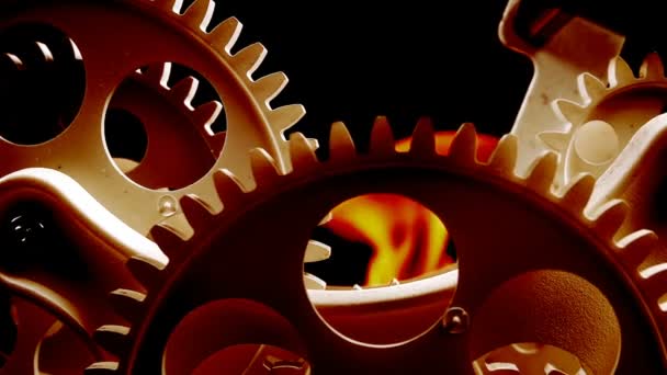 Retro Clock Gears Fire — стоковое видео