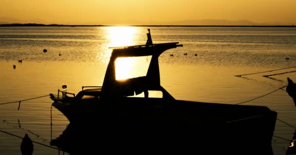 Boot Und Sonnenlicht Ruhiger See — Stockvideo