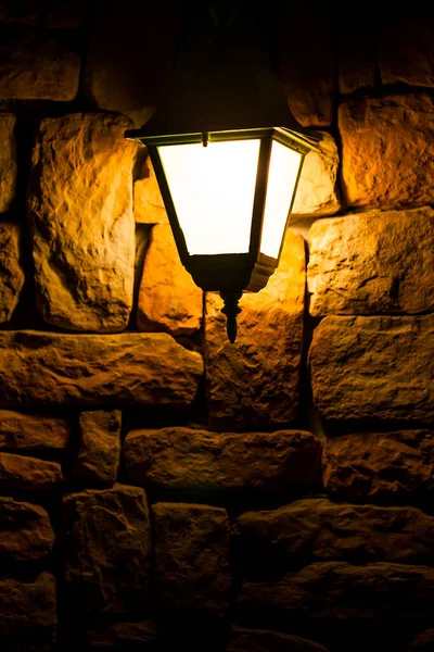 Lampe Nuit Sur Mur Pierre Brique Photo — Photo