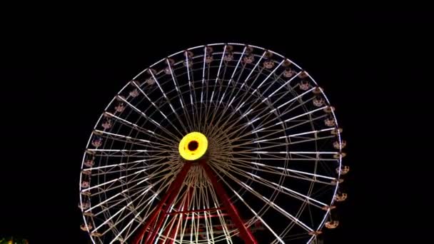 Ferris Roue Dans Parc Attractions Nuit — Video