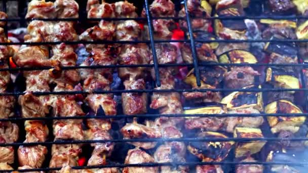 鸡肉烧烤 火及烟熏 — 图库视频影像
