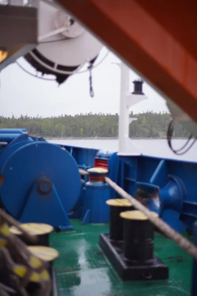 View Finland Land Aft Cargo Vessel Blur Background Aft Mooring — Stock Photo, Image