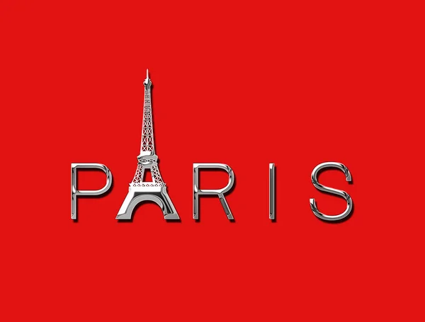 Isolated Metallic Chrome Paris Emblem Script Text Paris Symbol Illustration — Stock Photo, Image