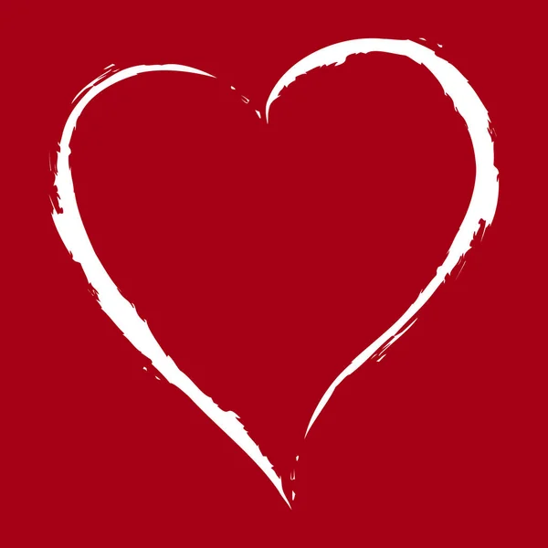 Λευκή καρδιά αντλώντας με το πινέλο σε κόκκινο φόντο — Διανυσματικό Αρχείο
