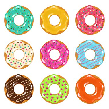 Beyaz arka plan üzerinde renkli gerçekçi Donuts vektör toplama