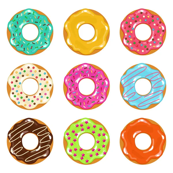 Vector collectie van gekleurde realistische donuts op witte achtergrond — Stockvector