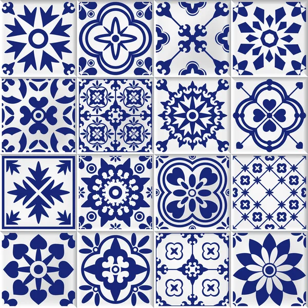 Collection vectorielle de carreaux de bmosaïque blancs et bleus de style oriental — Image vectorielle